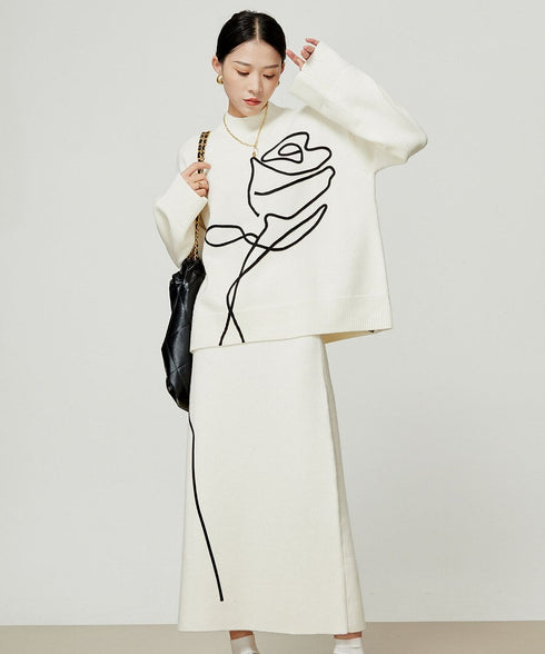 Line Drawing Sweater & Skirt Co-ord